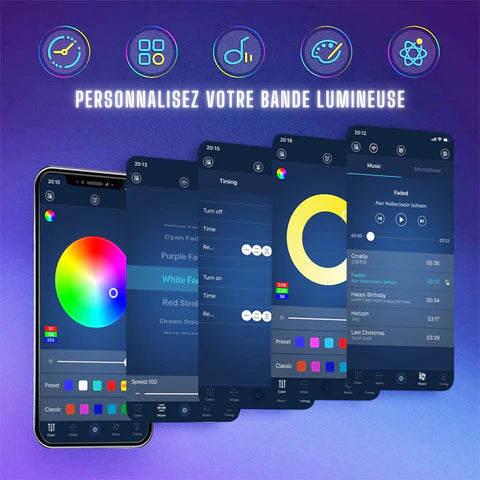 Bande lumineuse multicolore autocollante avec télécommande 5 mètres